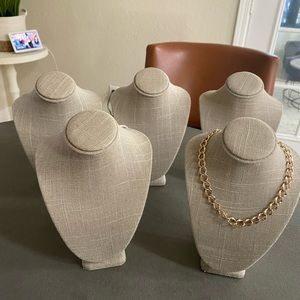 Small jewelry necklace bust display. Beige/ linen 5 pieces